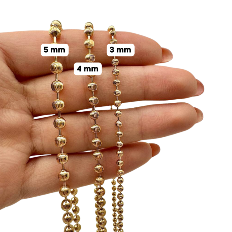 14K Gold Diamond Cut Ball Chain