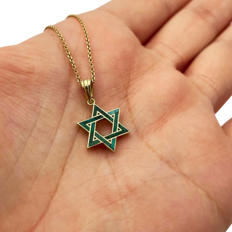 Eilat Stone Star of David Pendant in 14K Gold - 14 mm Size