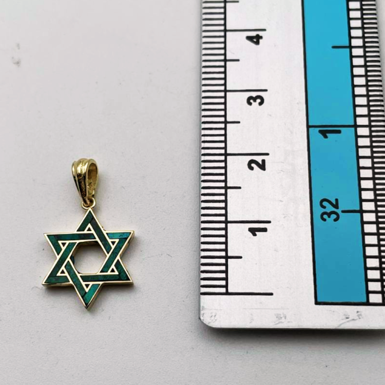Eilat Stone Star of David Pendant in 14K Gold - 14 mm Size