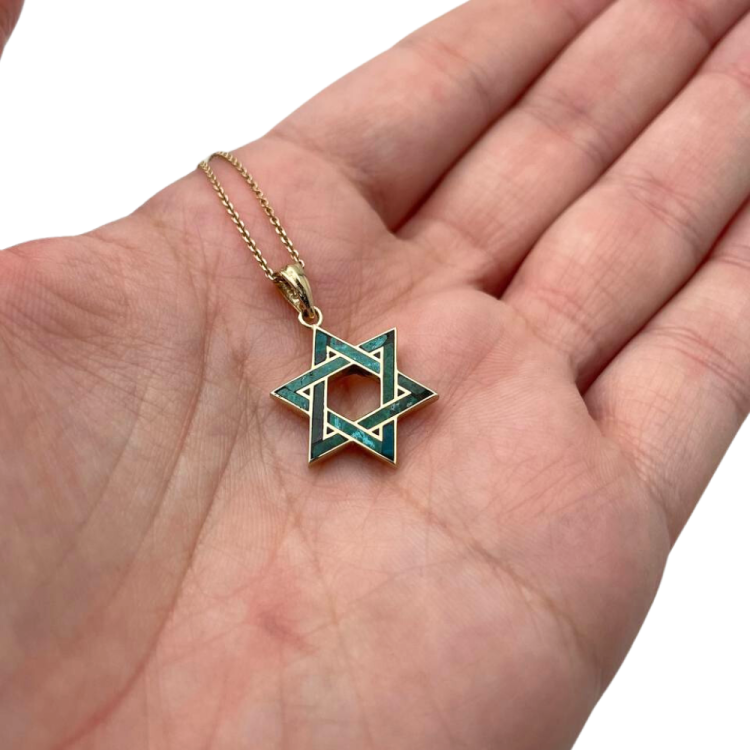 Eilat Stone Star of David Pendant in 14K Gold - 18 mm Size