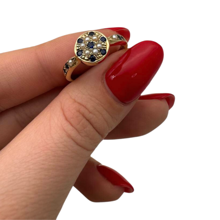 Vintage Style Sapphire and Pearl 14k Gold Ring