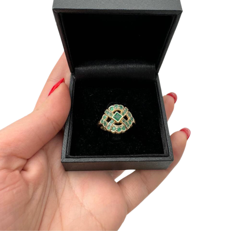 Vintage Style Ring with Emeralds in 14K Gold